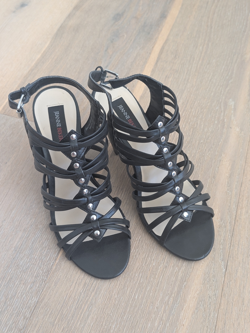 Black Strappy Studded High Heels
